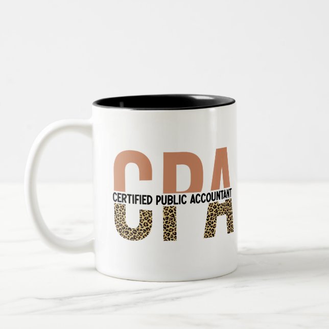 CPA Certified Public Accountant Leopard Print Two-Tone Coffee Mug (Left)