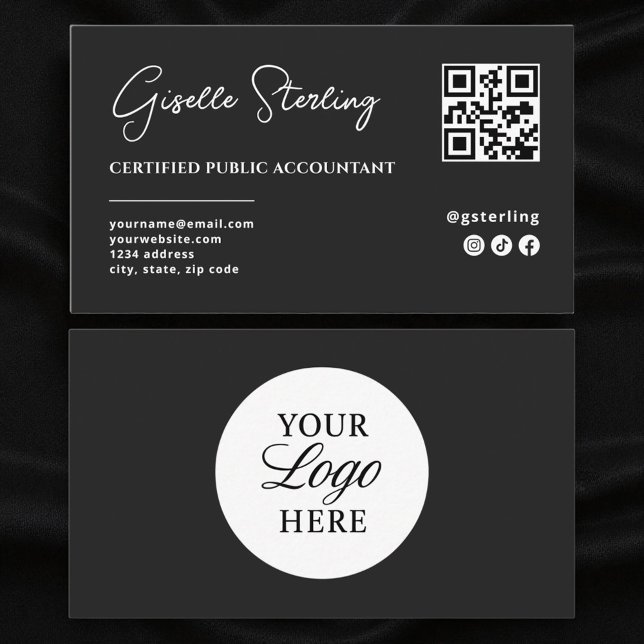 CPA Tax Accountant Preparer QR Code Script Business Card (Creator Uploaded)