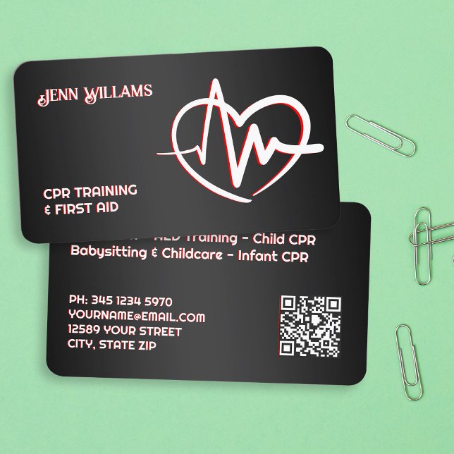 CPR Instructor Custom QR Business Card (CPR Instructor Custom QR Business Cards)
