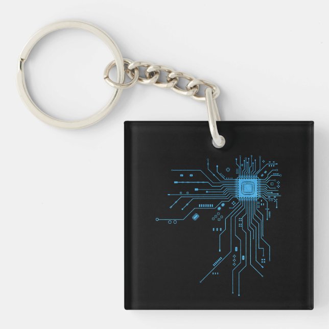 CPU Chip Circuit PCB Design Tech Lovers Computer  Key Ring (Front)