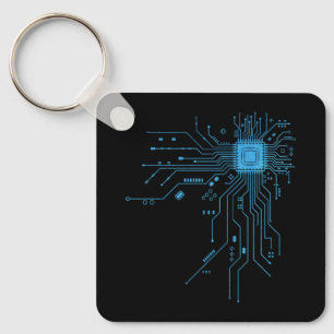 CPU Chip Circuit PCB Design Tech Lovers Computer Key Ring