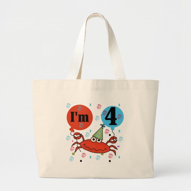Crab 4th Birthday Tshirts and Gifts Large Tote Bag (Front)