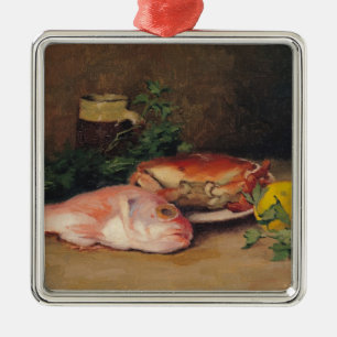 Crab and Red Mullet Metal Ornament