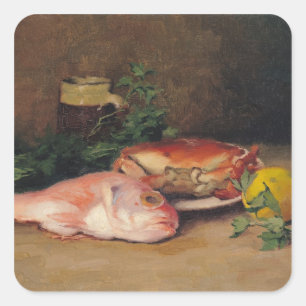 Crab and Red Mullet Square Sticker