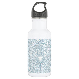 Crab and sea weed, coastal summer in white and lig 532 ml water bottle