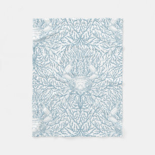 Crab and sea weed, coastal summer in white and lig fleece blanket