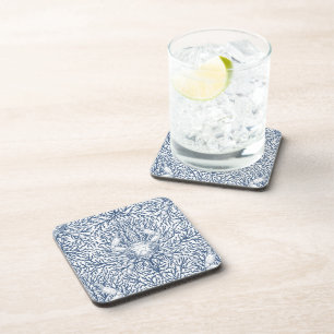 Crab and sea weed, coastal summer in white and nav coaster