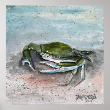 crab baby blue beach square modern art painting