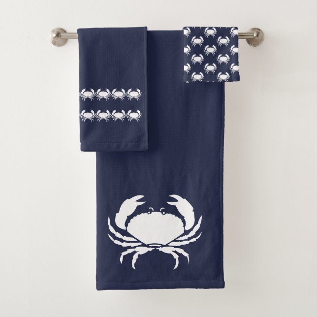 Crab  Bath Ocean Blue & white Bath Towel Set (Insitu)