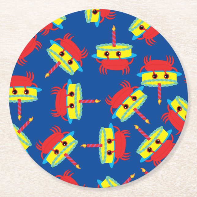 Crab Beach Birthday Party Round Paper Coaster (Front)