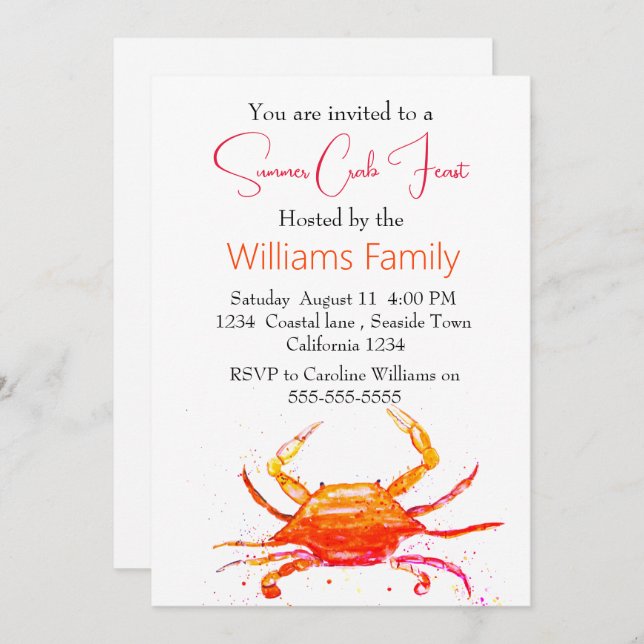 Crab Beach Coastal Nautical Seafood Boil Invitation (Front/Back)