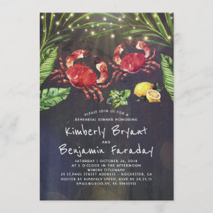 Crab Beach Palm String Lights Rehearsal Dinner Invitation