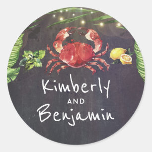 Crab Beach Tropical Palm String Lights Classic Round Sticker