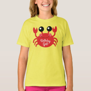 Crab Birthday Girl Cute Cartoon Kids T-Shirt