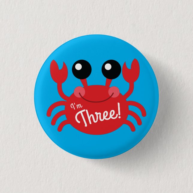 Crab Birthday Party Cute Cartoon Kids 3 Cm Round Badge (Front)