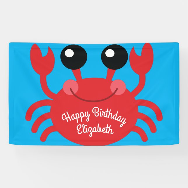 Crab Birthday Party Cute Cartoon Kids Banner (Horizontal)