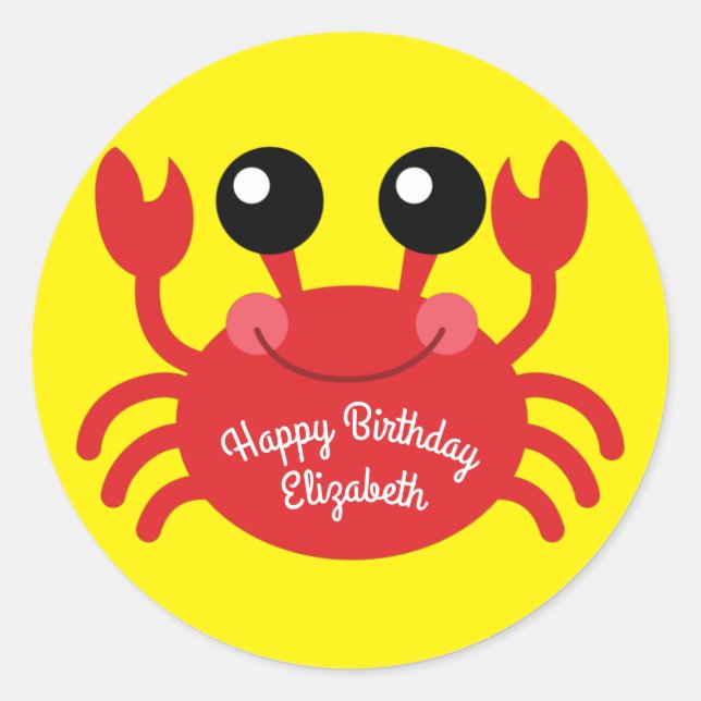 Crab Birthday Party Cute Cartoon Kids Classic Round Sticker (Front)