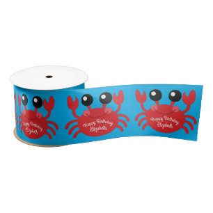 Crab Birthday Party Cute Cartoon Kids Satin Ribbon