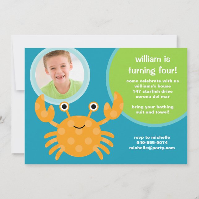 Crab Birthday Party Invitation (Front)