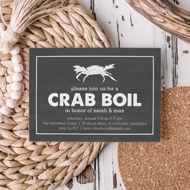 Crab Boil Black & White Chalkboard Invitation (Creator Uploaded)