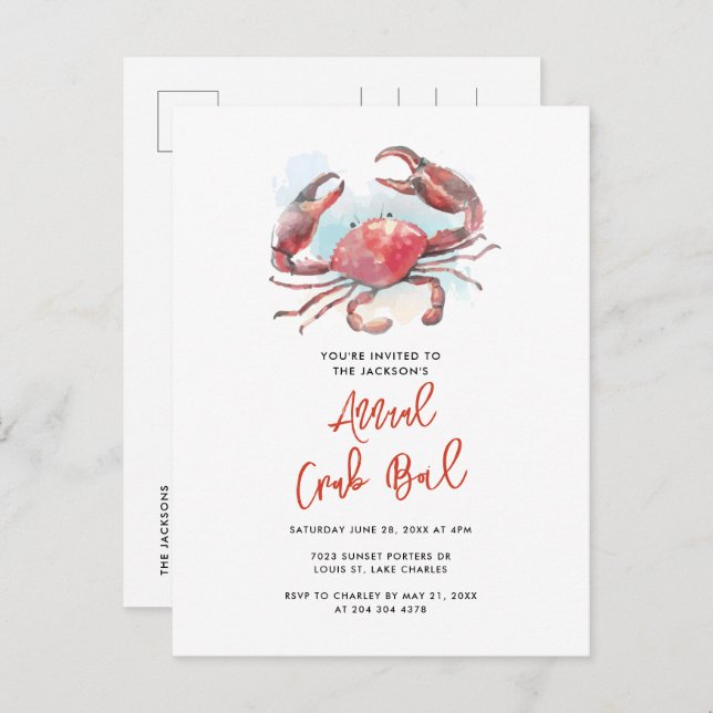 Crab Boil Family Summer Seafood Party Announcement Postcard (Front/Back)