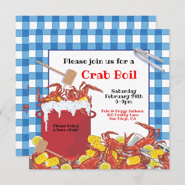 Crab Boil party invitation (Front/Back)