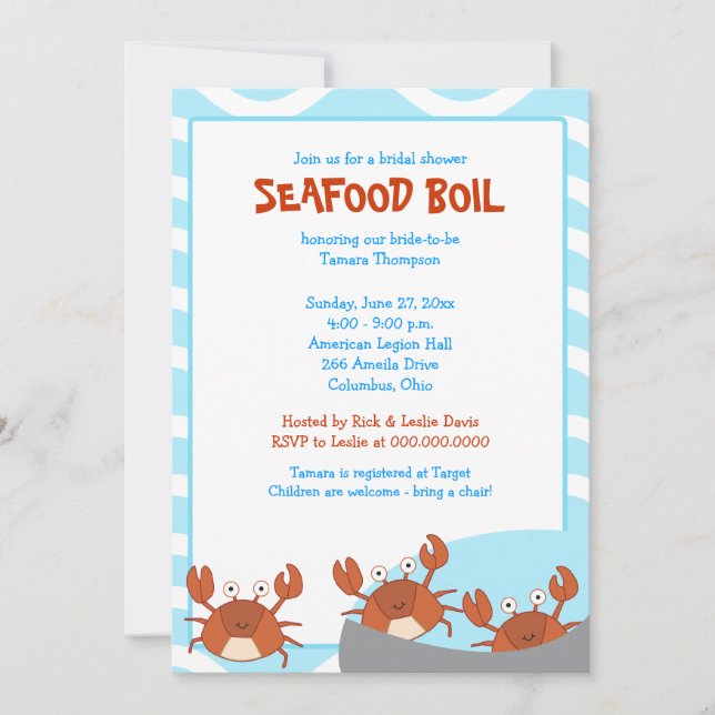 CRAB BOIL Seafood Party Bridal Shower Invitation (Front)