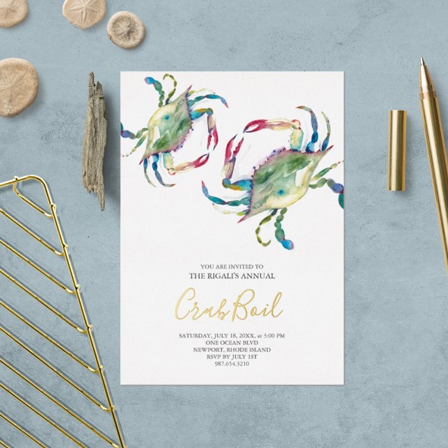 Crab Boil Summer Party (Crab boil or a low country boil invitation features watercolor art by Victoria Grigaliunas )