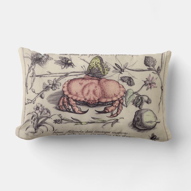 Crab Botanical Insect Flower Illustration Lumbar Cushion (Front)