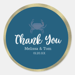 Crab Broil Boil Blue Faux Foil Wedding Thank You Classic Round Sticker