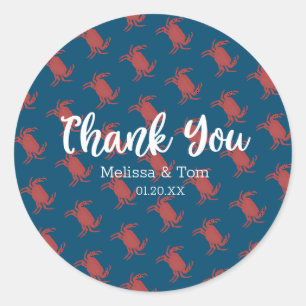 Crab Broil Boil Red Blue Pattern Wedding Thank You Classic Round Sticker