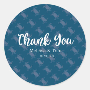 Crab Broil Boil Red Blue Pattern Wedding Thank You Classic Round Sticker