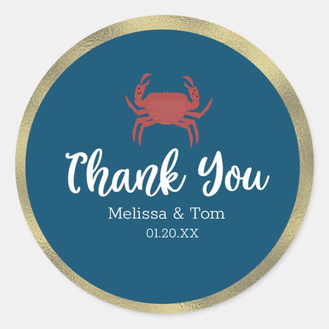 Crab Broil Boil Red Faux Foil Wedding Thank You Classic Round Sticker (Front)