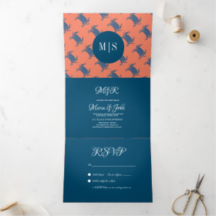 Crab Broil Boil Seafood Beach Nautical Wedding Tri-Fold Invitation