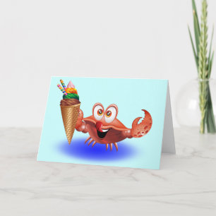 Crab Cartoon with Ice Cream greeting card