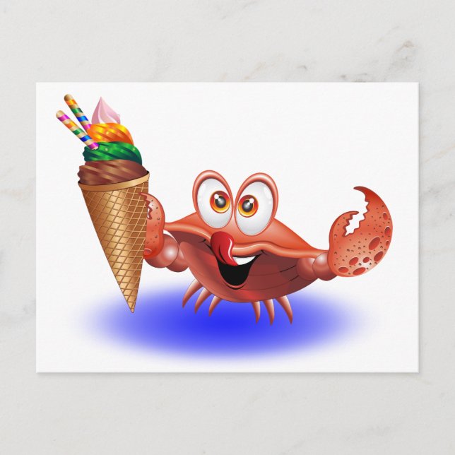 Crab Cartoon with Ice Cream postcard (Front)