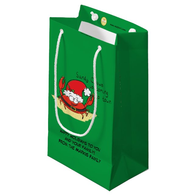 Crab Christmas Beach Tropical Funny Small Gift Bag (Front Angled)