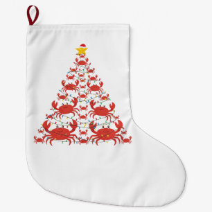 Crab Christmas Tree Santa Hat Christmas Lights Large Christmas Stocking