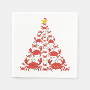 Crab Christmas Tree Santa Hat Christmas Lights   Napkin
