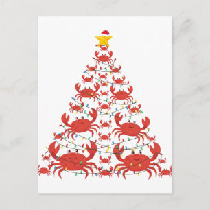 Crab Christmas Tree Santa Hat Christmas Lights Postcard