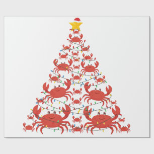 Crab Christmas Tree Santa Hat Christmas Lights   Wrapping Paper