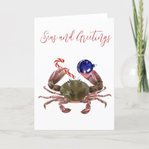Crab Christmas Watercolor Crustacean   Holiday Card