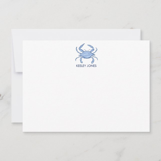 Crab Coastal Chic Personalised Flat Note Card (Front)