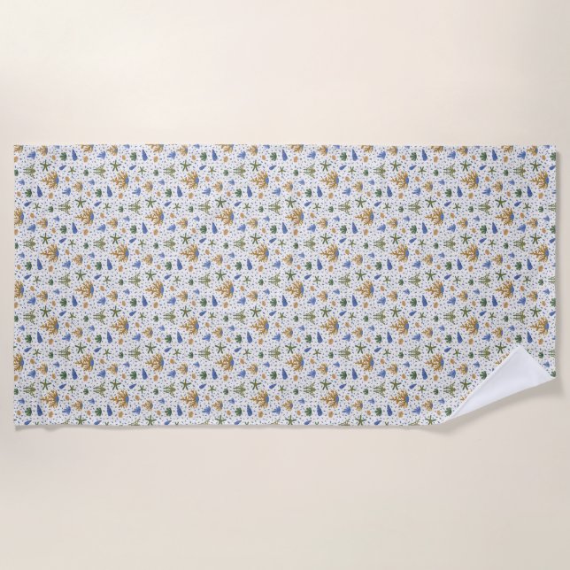 Crab, Coral & Shell Beach Towel (Front)