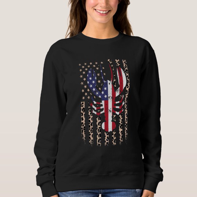 Crab Crawfish American Flag Leopard Pattern 4th Of Sweatshirt (Front)