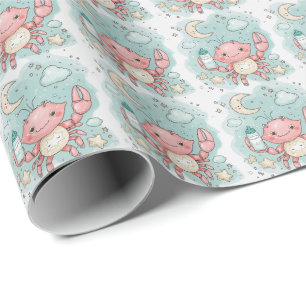 Crab Cute Baby Pastel Watercolor Pattern  Wrapping Paper