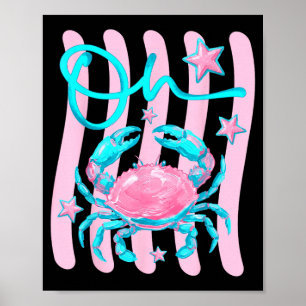 Crab Cute Preppy Beach Summer Funny Coastal Crab Poster