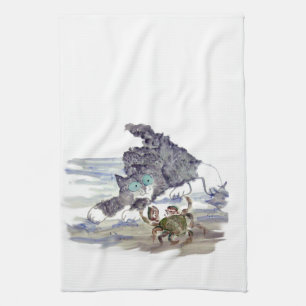 Crab Dancing - Kitten and Crab Tango Tea Towel