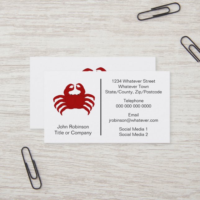 Crab Design Carcinologist Business Card (Front/Back In Situ)