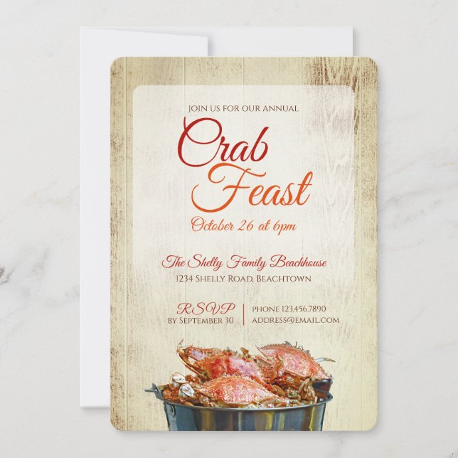 Crab Feast Coastal Seafood Dinner Rustic Beachy Invitation (Front)